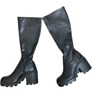 Steve Madden Derby Platform Knee High Boot Lug Sole Block Heel Black Size 10